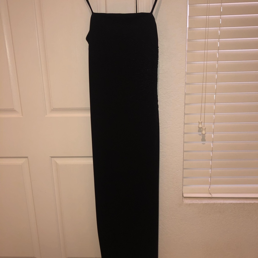 Long, black spaghetti strap dress